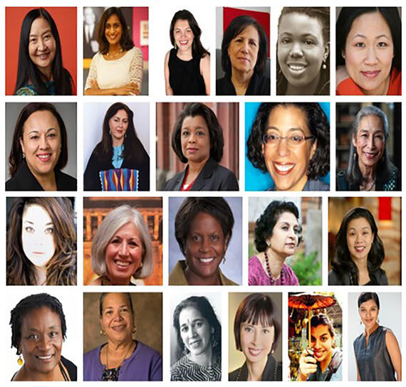 A collage of the faces of 22 women leaders of color